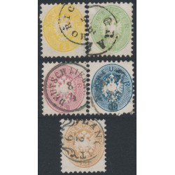 AUSTRIA - 1863 2Kr to 15Kr Eagle, perf. 9½, set of 5, used – Michel # 30-34