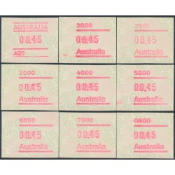 AUSTRALIA - 1994 45c Waratah Framas set of 9, MNH – ACSC # 1767A-1767I