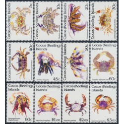COCOS ISLANDS - 1992 5c to $3 Crustaceans set of 12, MNH – SG # 252-263