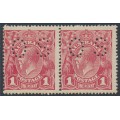 AUSTRALIA - 1918 1d red KGV (G30), perf. OS, die I+die II pair, MH – ACSC # 71V(1)ic AUSTRALIA - 1918 1d red KGV (G30), perf. OS, die I+die II pair, MH – ACSC # 71V(1)ic