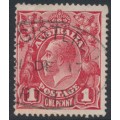 AUSTRALIA - 1917 1d orange-red KGV (shade = G24½), used – ACSC # 71P AUSTRALIA - 1917 1d orange-red KGV (shade = G24½), used – ACSC # 71P