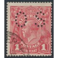 AUSTRALIA - 1915 1d red KGV (G16), perf. OS, die II, watermark inverted, used – ACSC # 71E(1)ib+a AUSTRALIA - 1915 1d red KGV (G16), perf. OS, die II, watermark inverted, used – ACSC # 71E(1)ib+a