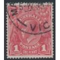 AUSTRALIA - 1914 1d bright red [aniline] KGV (G11), die II, used – ACSC # 71B(1)i