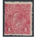 AUSTRALIA - 1917 1d red KGV (G62), 'wattle line' [VII/31], used – ACSC # 72C(4)f