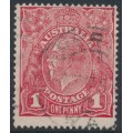 AUSTRALIA - 1917 1d red KGV (G62), 'thin ONE PENNY' [VIII/14], used – ACSC # 72C(4)l