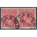 AUSTRALIA - 1914 1d red KGV (G10), ‘thin G’+‘spot on Y’ [IV/40+41], used – ACSC # 71D(2)l+(2)m 