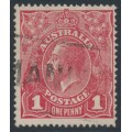 AUSTRALIA - 1918 1d red KGV (G75), ‘spot on Y’ [IV/41], used – ACSC # 72N(2)m