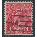 AUSTRALIA - 1917 1d red KGV (G19), 'flaw on frame + rust flaw' [IV/46], used – ACSC # 71J(2)na