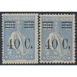 PORTUGAL - 1928 40c on 90c ultramarine Ceres, both perfs, MH – Michel # 496A+496C