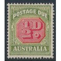 AUSTRALIA - 1938 ½d carmine/green Postage Due, ‘white flaw over 1’, MH – ACSC # D122