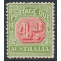 AUSTRALIA - 1909 4d rose-red/green Postage Due, perf. 12:12½, crown A watermark, MH – SG # D67