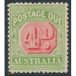 AUSTRALIA - 1909 4d rose-red/green Postage Due, perf. 12:12½, crown A watermark, MH – SG # D67