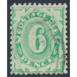 AUSTRALIA - 1904 6d emerald Postage Due, perf. 11:11, inverted watermark, used – SG # D40 AUSTRALIA - 1904 6d emerald Postage Due, perf. 11:11, inverted watermark, used – SG # D40