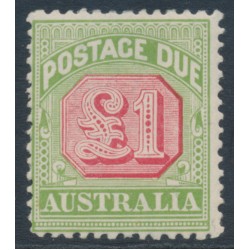 AUSTRALIA - 1909 £1 rose-red/green Postage Due, perf. 12:12½, crown A watermark, MH – SG # D73 AUSTRALIA - 1909 £1 rose-red/green Postage Due, perf. 12:12½, crown A watermark, MH – SG # D73