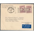 AUSTRALIA - 1945 2/- pale maroon Kangaroo, CofA watermark x 2 on airmail cover to USA