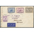 AUSTRALIA - 1935 airmail cover to the USA with four-colour franking – ACSC # 27A+144A+159+160
