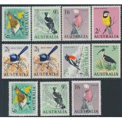 AUSTRALIA - 1964-1965 6d to 3/- Native Birds set + Helecon papers, MNH – SG # 363-369 + 367a