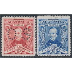AUSTRALIA - 1930 1½d red & 3d blue Sturt set of 2, perf. OS, CTO – SG # O121-O122