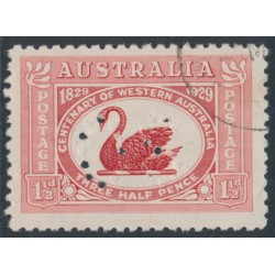 AUSTRALIA - 1929 1½d carmine-red Swan, perforated OS, CTO – SG # O120