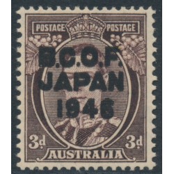 AUSTRALIA - 1946 3d dark brown KGVI, overprinted BCOF, MNH – SG # J3