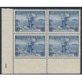 AUSTRALIA - 1936 3d blue Telephone Cable, plate 1 block of 4, MH – ACSC # 170zb