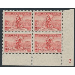 AUSTRALIA - 1936 2d red Telephone Cable, plate 2 LR block of 4, MNH – SG # 159