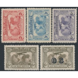 AUSTRALIA - 1931 2d to 6d Kingsford Smith Airmail set of 5, MH – SG # 121-123 + 139 + 139a