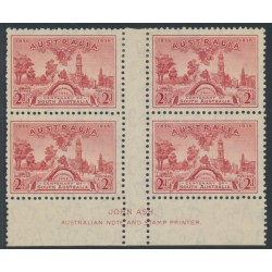 AUSTRALIA - 1936 2d red SA, imprint block of 4, 'retouched sky', MH – ACSC # 171zb