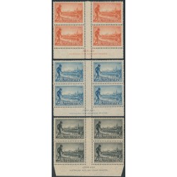 AUSTRALIA - 1934 2d to 1/- Victoria, perf. 10½, set of 3 imprint blocks, MH – SG # 147-149 AUSTRALIA - 1934 2d to 1/- Victoria, perf. 10½, set of 3 imprint blocks, MH – SG # 147-149