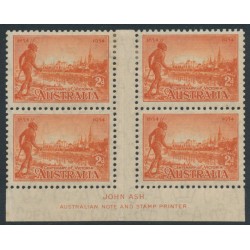 AUSTRALIA - 1934 2d red Victoria, perf. 10½, imprint block of 4, MH – SG # 147