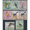 AUSTRALIA - 1964-1965 6d to 3/- Native Birds set of 8, used – SG # 363-369 + 367a