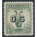 AUSTRALIA - 1932 1/- yellow-green Lyrebird overprinted OS, MH – SG # O136