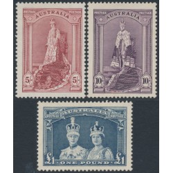 AUSTRALIA - 1938 5/- to £1 Robes set of 3 on thick paper, MNH – SG # 176-178