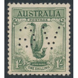 AUSTRALIA - 1932 1/- green Lyrebird, reversed VG perfin, MNH – SG # 140