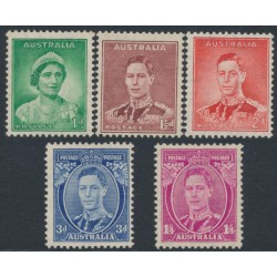 AUSTRALIA - 1937 1d to 1/4 KGVI definitives, perf. 13½:14, MNH – SG # ex.165-175