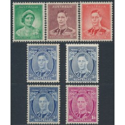 AUSTRALIA - 1937 1d to 1/4 KGVI definitives, perf. 13½:14, MH – SG # ex.165-175