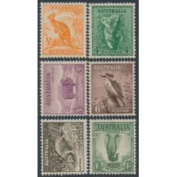 AUSTRALIA - 1942 ½d to 1/- Animals set of 6, perf. 15:14, MNH – SG # 179 + 188-192