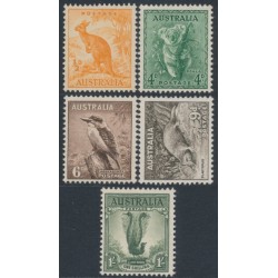 AUSTRALIA - 1949 ½d to 1/- Animals set of 5, no watermark – SG # 228 + 230a-230d