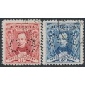 AUSTRALIA - 1930 1½d red & 3d blue Sturt set of 2, perf. OS, CTO – SG # O121-O122