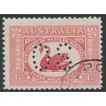 AUSTRALIA - 1929 1½d carmine-red Swan, perforated OS, CTO – SG # O120