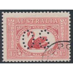 AUSTRALIA - 1929 1½d carmine-red Swan, perforated OS, CTO – SG # O120