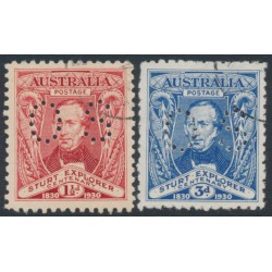 AUSTRALIA - 1930 1½d red & 3d blue Sturt set of 2, perf. OS, CTO – SG # O121-O122