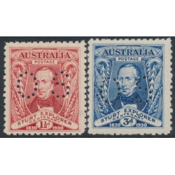 AUSTRALIA - 1930 1½d red & 3d blue Sturt set of 2, perf. OS, MNH – SG # O121-O122