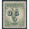 AUSTRALIA - 1932 1/- green Lyrebird overprinted OS, MH – SG # O136