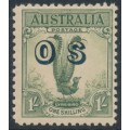 AUSTRALIA - 1932 1/- yellow-green Lyrebird overprinted OS, MH – SG # O136