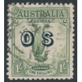 AUSTRALIA - 1932 1/- green Lyrebird overprinted OS, used – SG # O136