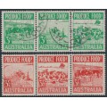 AUSTRALIA - 1953 3d green & 3½d red Produce Food strips, used – SG # 255a+258a