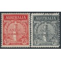 AUSTRALIA - 1935 2d red & 1/- black ANZAC Anniversary set of 2, CTO – SG # 154-155