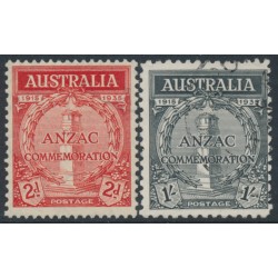 AUSTRALIA - 1935 2d red & 1/- black ANZAC Anniversary set of 2, CTO – SG # 154-155