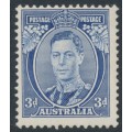 AUSTRALIA - 1937 3d blue KGVI definitive, die I (TA joined), perf. 13½:14, MNH – SG # 168